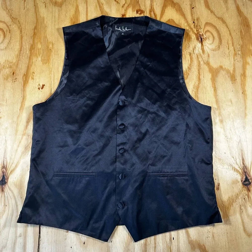 Nicole Miller New York Black Silk Satin Vest Small